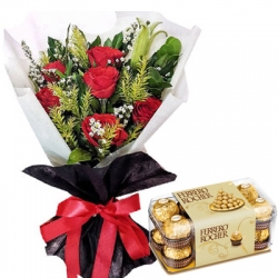 6 Red Roses bouquet with Alfredo Dark Chocolate To Philippines