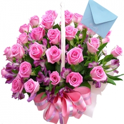 24 pink roses in a basket to philippines