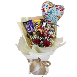 send chocolate with roses and balloon in bouquet to philippines