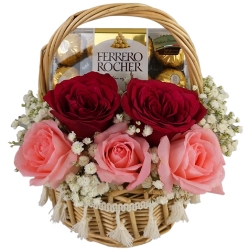 send 5 pcs. roses with chocolate box in basket to philippines