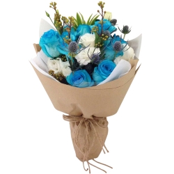 send 15 pcs. white and blue roses bouquet to philippines