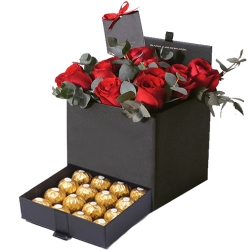 12 Red Roses with 12 Ferrero Chocolate in a Box