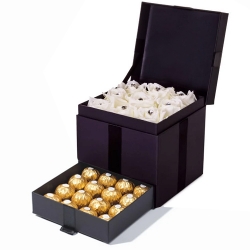 12 White Roses with 12 Ferrero Chocolates in a Box