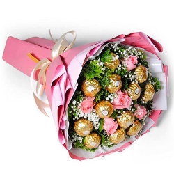 send 5 pcs. pink roses with ferrero in bouquet to philippines