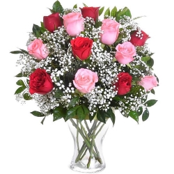 send 12 stems fresh mixed roses in vase to philippines
