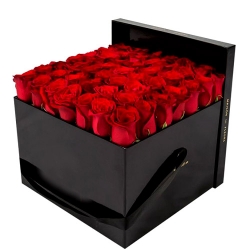 50 Pcs. Red Roses in Square Shaped Box