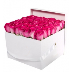 50 Pcs. Pink Roses in Square Shaped Box