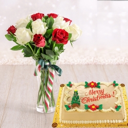 send christmas cake with 12 red and white roses to philippines