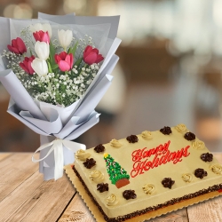 send mixed color tulip with holiday mocha cake to philippines