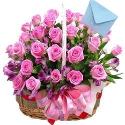 24 Pcs. Pink Color Roses in Basket