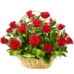 18 pcs. Red Color Roses in Basket