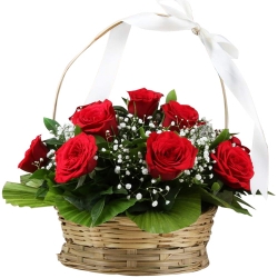 12 pcs. Red Color Roses in Basket