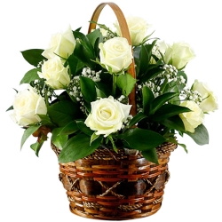 12 Stems White Roses in Basket