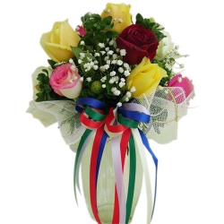 Send online order 6 Rainbow Roses vase to philippines