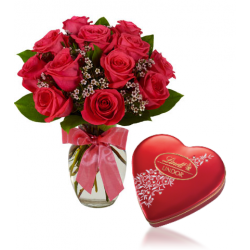 Red Roses vase with Lindt Chocolate To Philippines